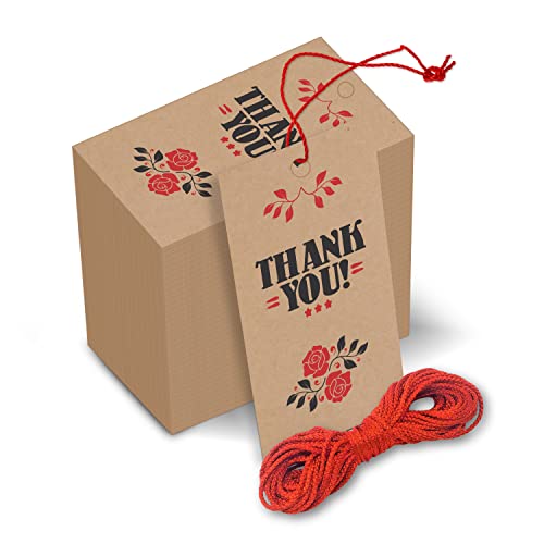 Image of Clickedin - Thank You Brown Tags for Packaging with String 50 Pieces