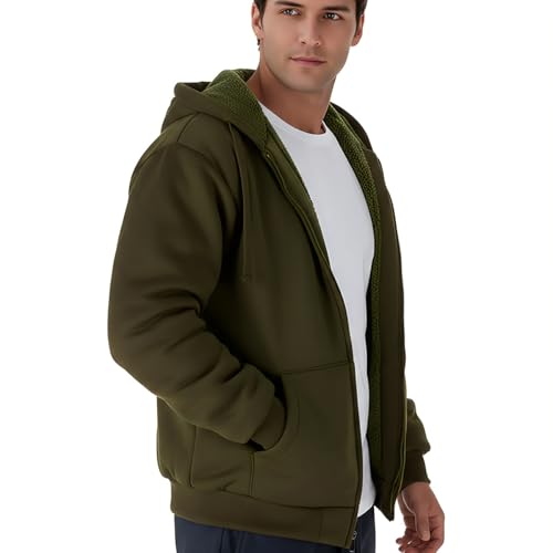 Image of MINANUO Zip Up Hoodie Men Warm Heavyweight Sherpa Lined Fleece Hoody Jacket Winter Coats