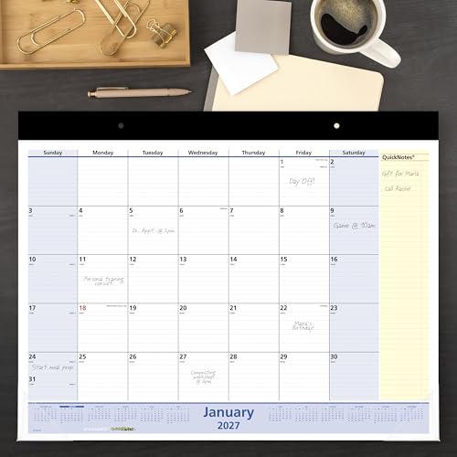 Image of AT-A-GLANCE 2027 Desk Pad Calendar, Monthly Desk Wall Planner, 13-Month Jan-Jan, 21.75 inch x 17 inch, QuickNotes (SK7000027)