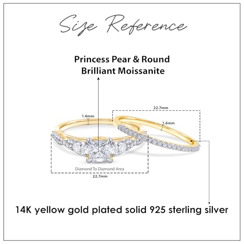 Infinity Shank 3-Stone Bridal Set Engagement Wedding Bands Ring 5MM Princess & Pear Cut Lab Created Moissanite In 925 Sterling Silver 10K & 14K Solid Gold Jewlery (1.40 Cttw,VVS1 Clarity)2