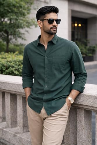 Image of Men's Solid Casual Shirt | Casual Plain Button Down Shirt for Men | Regular Fit Full Sleeves Smart Formal & Casual Wear