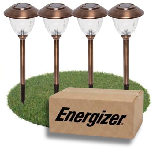Energizer Solar Patio Lights - 8 Pack Waterproof Solar Power Lights for Outdoor with 15 Lumen Output & Patterned Glass & Metal Finish, Easy to Install Stake Lights for Sidewalks Illumination - Bronze