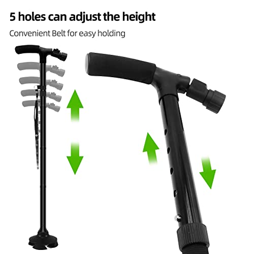 Folding Walking Cane With Led Light For Men & Women - Foldable, Adjustable, Lightweight Aluminum Balancing Mobile Aid Walking Sticks, For Seniors & Adults (Led Light Cane) #TOP4