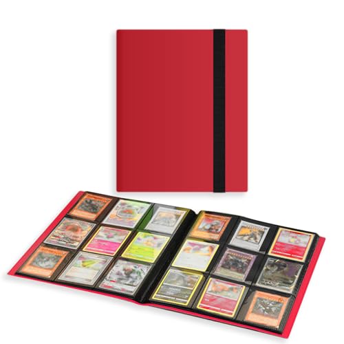 WISSUA カードファイル トレカ バインダー カードケース ファイル スリーブ対応 ゲーム・スポーツカードの収納 (赤, 9ポケット360枚収納)