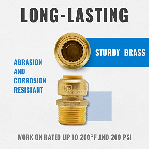Sungator 1/2 Inch Pushfit X 3/4 Inch Male Npt Reducer Adapter, No Lead Brass Push-To-Connect Plumbing Fittings To Connect Pex, Copper thumb #2