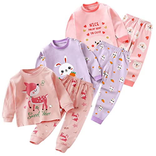 XM-Amigo Baby Mädchen Baumwolle Thermounterwäsche 3Set Thermounterhemden Thermo-Unterhosen Ski Funktionsunterwäsche für Winter Thermounterwäsche-Sets Lange Unterwäsche Thermo-Pyjama,Etikett: 55