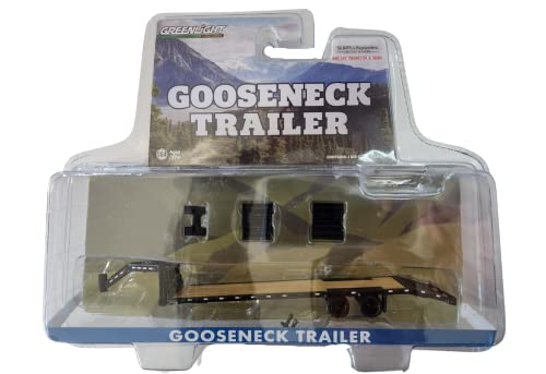 Greenlight 51449 Gooseneck Wood Floor Trailer - Black with White Conspicuity Stripes 1:64 Scale Diecast
