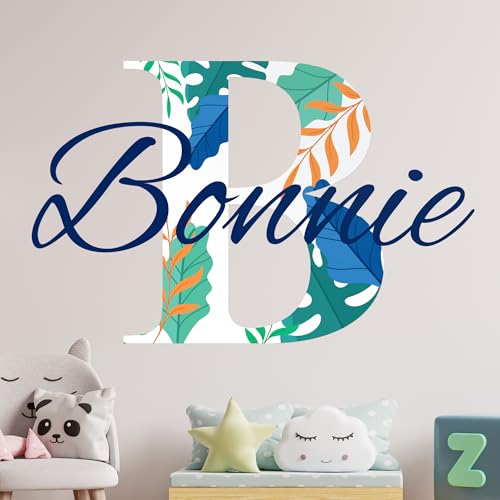 EGD Personalized Multiple Font Flower Wall Decals for Girl Room Decor I Custom Name & Initial for Teenage Girl Rooms I Custom Leave Wall Decal for Bedroom I Leaves Room Decor (D. Leaves)