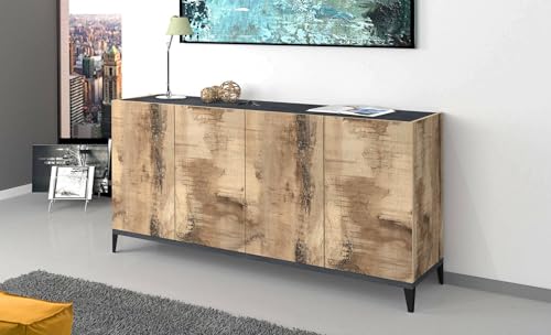 Dmora - Kommode Liam, 4-türiges Küchen-Sideboard, Wohnzimmer-Buffet, 100 % Made in Italy, 160 x 40 x 82 cm, Schiefer und Ahorn,