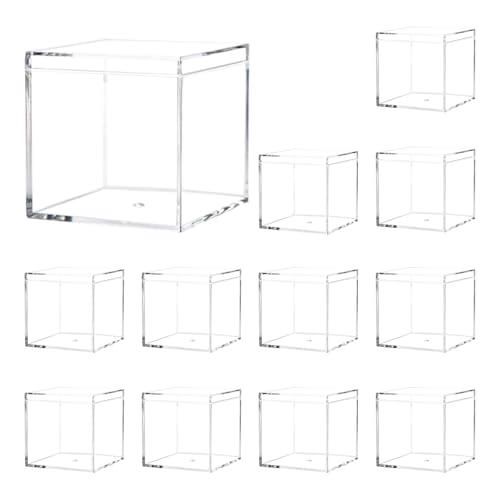 Keboyoe 12 Piezas Caja de Acrílico con Tapa, 5,5 x 5,5 x 5,5 cm, Pequeña Caja de acrílico Transparente caja Acrílica Cuadrada Transparente para Organizar Joyas Caramelos Figuras Regalos de Fiesta
