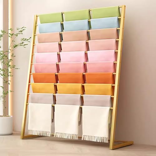 UWYTGF Freestanding Scarf Rack,Metal Scarf Display Stand,10 Tier Metal Scarf Holder Organizer,Floor-Standing Metal Holder,for Home Clothing Store Space Saving Hanger,Black,47 *,Gold,39 * 57In