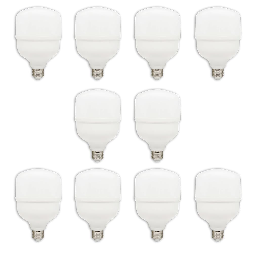 Genérico Bombilla LED E27 T100 30W 230V Ø100x167mm 3200lm 200° Blanco Policarbonato 4000K o 6500K (10 Unidades, 6500K)