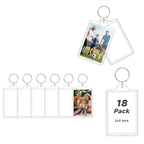 ZYFLSQ Photo Keychain 18 Pcs Acrylic Picture Keychain Holder for Insert 2 x 3 Inch Photo