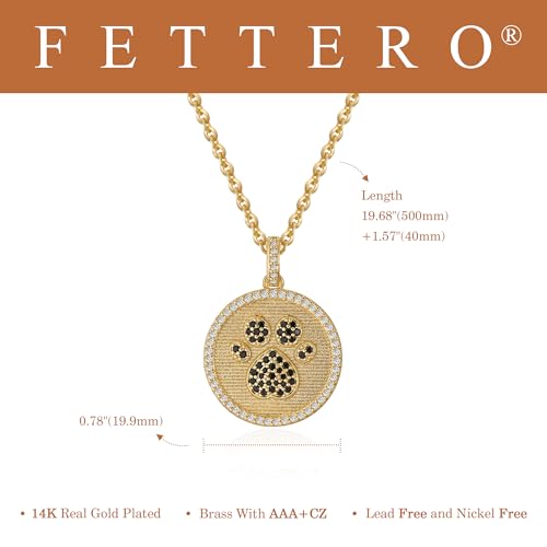 Fettero Gold Charm Necklace for Women, 14K Gold Plated Rose Paw Pendant Necklace, Dainty CZ Jewelry Necklaces for Women Gifts