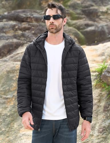 CRYSULLY Men's Puffer Jacket with Hood Lightweight Warm Winter Coats Water-Resistant Windproof Packable Bubble Jackets2