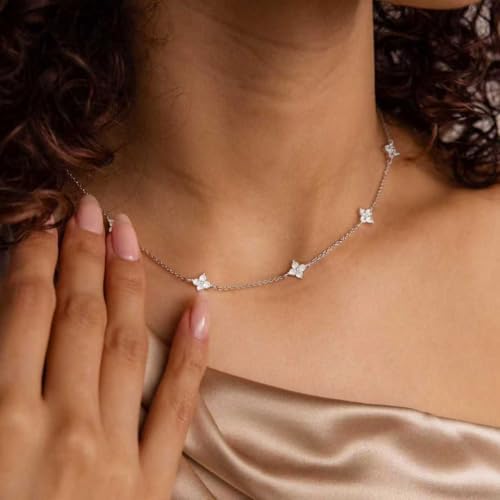 CUEZIY Dainty Silver Necklaces for Women Station Choker Cubic Zirconia Simulated Necklace Simple Cute Layering CZ Necklace Trendy Simple Jewelry Gifts - 4