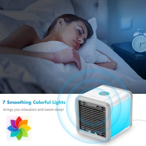 Image of Drumstone (𝗦𝗽𝗲𝗰𝗶𝗮𝗹 𝟱 𝗬𝗲𝗮𝗿𝘀 𝗪𝗮𝗿𝗿𝗮𝗻𝘁𝘆) Compact USB Cooler & Humidifier with 3-Speed Fan | Energy-Saving Evaporative Device for Desk, Bedroom & Travel | Built-in Soft LED Light