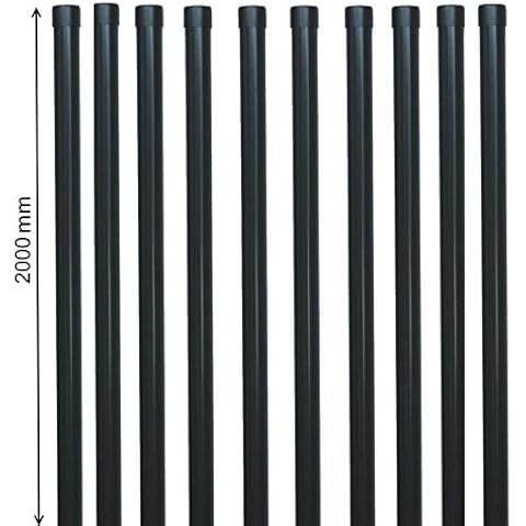 10 Stk Zaunpfosten Ø 34 mm, 2000mm lang für 1,7-1,8 Meter hohe Schweißgitter Metallzaun Anlage oder als Rohr-Strebe in grau anthrazit Zaun Pfosten Eisen Pfahl Cover