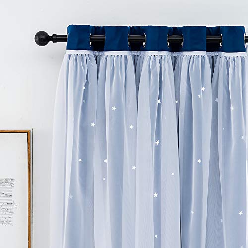 QINUO HOME Blackout Curtains for Girls Bedroom, Star Cut Out Nursery Navy Curtains with White Voile - Image 4