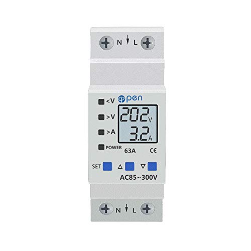 AC 85-300 V 50/60HZ 63A Protector de sobretensión, recuperación automática de voltaje, dispositivo de protección contra subtensiones, protector de montaje en riel DIN Kwh Cover