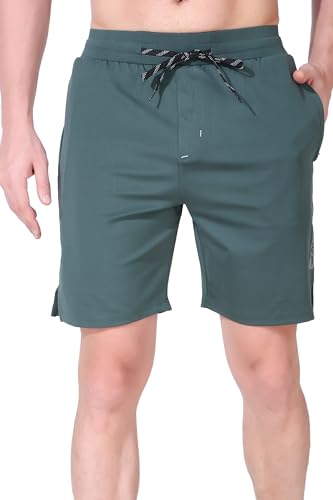 Image of FITINC Men Strethable Green Shorts for Gym, Running, Jogging, Yoga, Cycling, and Active Sports