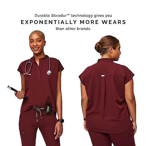 FIGS Rafaela Oversized Scrub Tops for Women — Mandarin Collar, Shirttail Hem, 3 Pockets, 4-Way Stretch Women’s Scrub Top