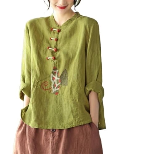 Hauts Chinois De Style Ethnique Rétro Pour Femmes Chemise Ample Et Décontractée Grande Taille...
