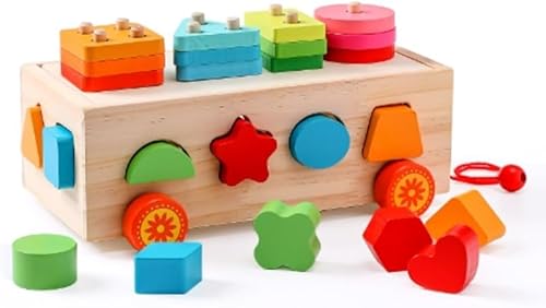 Rutexc モンテッソーリ木製知育パズル 形状合わせ・スタッキング・棒通し機能 赤ちゃん男女児用 形状認識指先訓練 出産祝い誕生日プレゼント