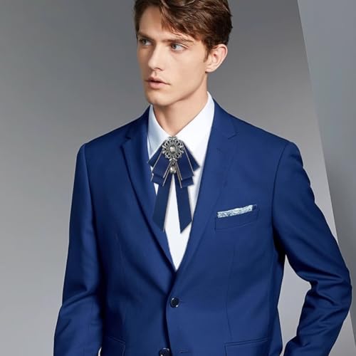 Image of Rhinestone Retro British Style Pre-tied Adjustable Fabric Ribbon Bow Tie for Women Men Uniform Necktie Bownot