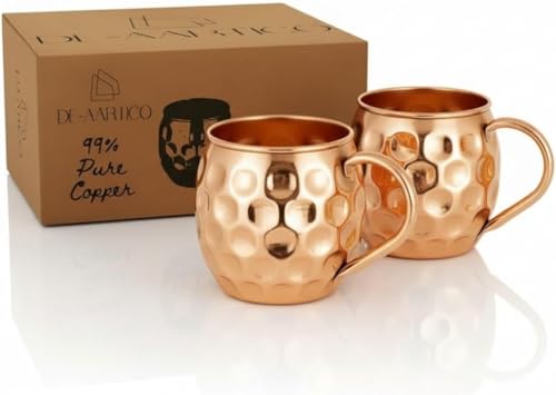 Moscow Mule Mugs Set of 2-100% Pure Copper 16oz Large Food Safe Solid Copper Mugs Premium Moscow Mule Gift Set for Cocktail Lovers Perfect for Home Bar and Party