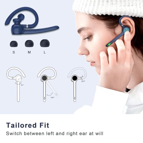 Image of HEIBAS Bluetooth Headset, Wireless Bluetooth Earpiece with 500mAh Charging Case 72 Hours Talking Time Built-in Microphone for iOS Android Cell Phone, Hand-Free Headphones for Trucker, Office-Blue