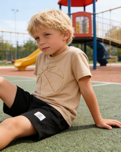 Image of Boys 2 Piece Outfits Short Sleeve Basketball Pattern T-Shirt and Shorts Summer Clothes for Kids 5-12 Years