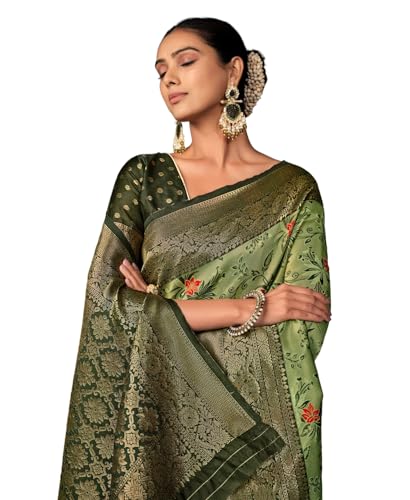 Image of EthnicJunction Women's Silk Blend floral Woven Saree With Blouse Piece | Wedding Saree