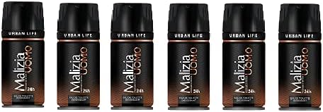 6x Malizia UOMO Urban Life Deo Deodorant Spray for Men 150ml edt
