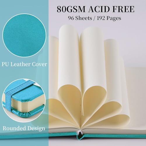 Image of 5x5 Pocket Sketch Book,80gsm Hardcover Art Sketchbook for Drawing Journal | PU Cover,Blank Paper,96Sheets /192Pages,Lay-Flat,Portable Travel Creation Paint Diary Memo Planner,Dry Media.Lake Blue