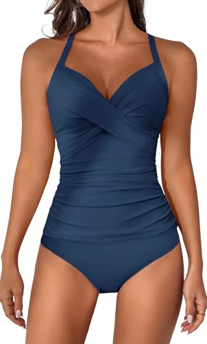 Image of B2prity Women's Tankini Swimsuits Tummy Control Ruched V Neck Bathing Suit