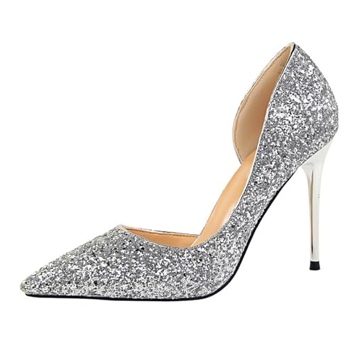 High Heels Shoe for Women-Pumps Wedding Shoe Sparkling Glitter Closed Toe for Bridal, Elegant, Party & Evening