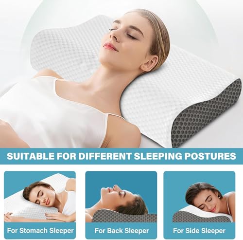 Image of ALN Premium Memory Foam Orthopedic Cervical Pillow for Sleeping, Standard Size - 19x12x3.5 | 2-Year Warranty |Neck & Shoulder Pain Relief |Improves Posture & Spinal Alignment |Contour Cervical Pillow