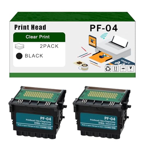 Compatible for Canon PF-04 Print Head imagePROGRAF iPF785 iPF785MFPM40 iPF830 iPF840 iPF850 Printers, High Yield 50000 Pages Bright Clear Colors (2-Pack Black)