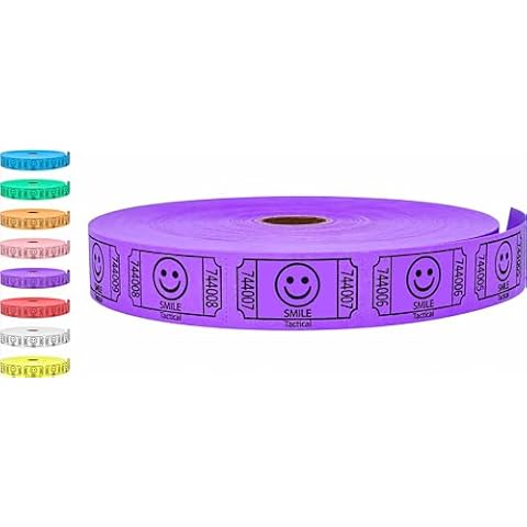Tacticai 2000 Raffle Tickets, Smile, Purple (8 Color Selection), Single Roll, Ticket for Events, Entry, Class Reward, Fundraiser & Prizes Cover