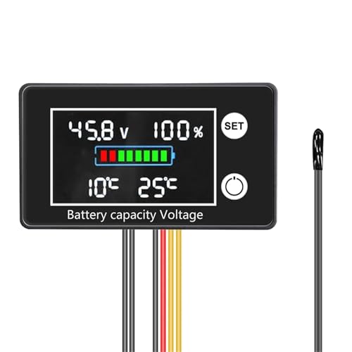 Voltímetro digital de batería de 10 V-100 V, monitor de temperatura y voltaje, indicador de capacidad de batería de litio y plomo-ácido de 12 V, 24 V, 48 V, 72 V y 84 V.(Air Sensor)
