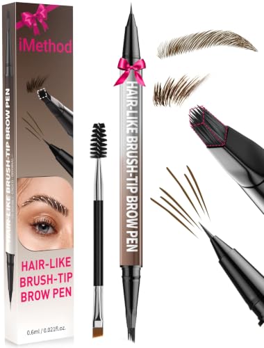 iMethod Eyebrow Pen - Eyebrow Pencil 2-in-1 Eyeliner Dual-Ended Brush-Tip Microblading 4d Eyebrow Pencils for women Long Lasting Waterproof Hair-Like Brow Pencil with Eyebrow Brush DarkBrown