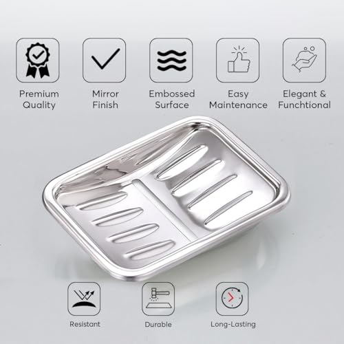 Image of Expresso Soap Dish Holder Stainless Steel Soap Tray with Drain for Bathroom, Shower, and Kitchen Sink (Rectangle-N)