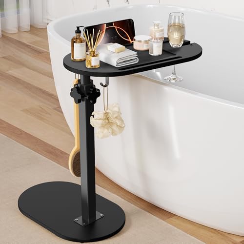 Sunnacate Bamboo Bathtub Table with Adjustable Height, Freestanding Bath Tray Caddy Board Tub...