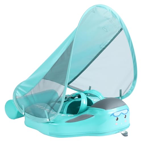 Mambobaby Baby Pool Float with Canopy Non-Inflatable Kids Swimming Float Soft Waterproof Material and Skin-friendly Solid Prevent Floating Flip with Tail Swim Ring for