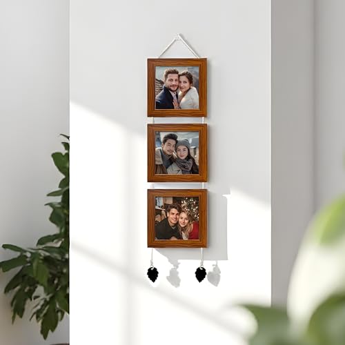 Art Street Photo Frame For Wall Set Wall Hanging Picture, Photo Frame For Home and Office Decoration (Set of 3, 5x5 Inch - Brown)