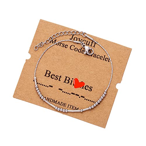 Image of JoycuFF Inspirational Morse Code Bracelets for Women Silver Beads Jewelry Encouragement Mantra Gifts for Her