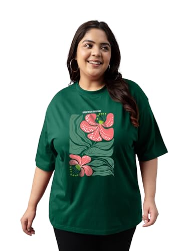 Image of JUNEBERRY 100% Pure Cotton Oversized Baggy Fit Cool Front Chest Graphic Printed Half Sleeve Plus Size T-Shirt for Women & Girls (Sizes: 2XL to 5XL)