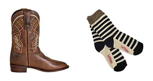 TuffRider Children's Yukon Square Toe Western Boot- Brown-With Free Assorted Striped Socks