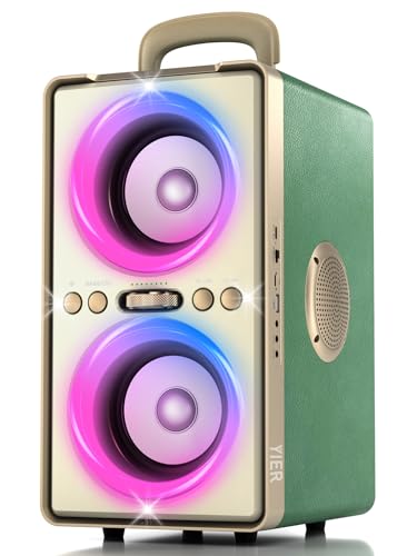 Image of YIER Bluetooth Speaker, 240W Peak Loud Party Speaker with Big Bass, 20H Playtime, TWS, BT5.3, Large Portable Wireless Boom Box with LED Light for Outdoor Backyard Beach Home (Leather Green)